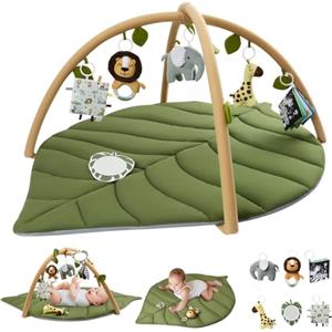 Blissful Diary Palestrina Neonato Con Arco Rimovibile, Palestrina Neonato Montessori A Forma Di Foglia Con 6 Giochi - Sviluppo Sensoriale E Motorio Progressivo, Regalo Per Neonati, Verde