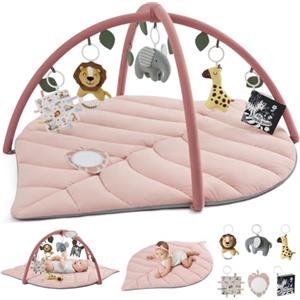 Blissful Diary Palestrina Neonato Con Arco Rimovibile, Palestrina Neonato Montessori A Forma Di Foglia Con 6 Giochi - Sviluppo Sensoriale E Motorio Progressivo, Regalo Per Neonati, Rosa Cristallo