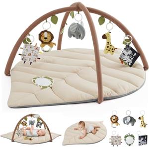 Blissful Diary Palestrina Neonato Con Arco Rimovibile, Palestrina Neonato Montessori A Forma Di Foglia Con 6 Giochi - Sviluppo Sensoriale E Motorio Progressivo, Regalo Per Neonati, Beige Avena