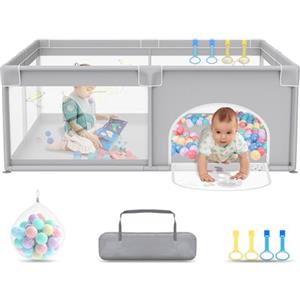 UISEBRT Box per bambini, 150 x 180 cm, con 50 palle oceaniche e 4 anelli e borsa per il trasporto, tenda pieghevole per bambini con rete traspirante