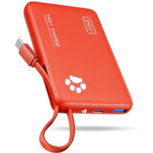 INIU Power Bank, Sottile 20W 10000mAh PowerBank con Cavo Integrato, Ricarica Rapida PD3.0 QC4.0 USB C Input & Output Caricatore Portatile per per iPhone 16 15 14 Pro Max Plus Samsung Huawei iPad Pro