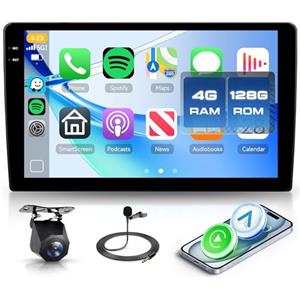 Rimoody 4G+128G Rimoody Android Autoradio 2 Din 10 Pollici Schermo IN-Cell Senza Fili Carplay Stereo 2 Din con Android Auto Navi GPS Mirror Link Bluetooth FM/RDS/EQ WiFi Comandi al Volante Retrocamera