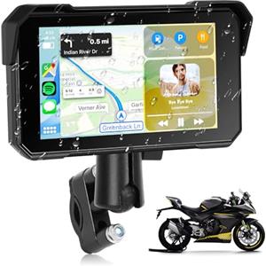 Rimoody Carplay Senza Fili Schermo per Moto 5 Pollici Touchscreen Autoradio Portatile per Moto, IP68 Impermeabile con Android Auto Bluetooth Rilevamento Della Pressione Degli Pneumatici 12V