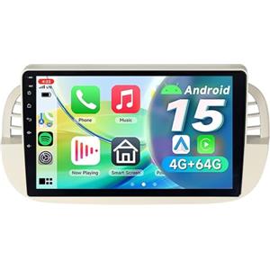 ACAVICA Autoradio Android 15 per Fiat 500 2007-2015-4+64GB, Schermo 9" HD con Wireless CarPlay, Android Auto, Bluetooth 5.4, WiFi 6.0, Dual USB, GPS - Stereo Auto Touchscreen per Navigazione
