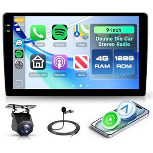 Rimoody 4G+128G Rimoody Autoradio Android 2 Din, 9 Pollici Schermo IN-Cell Senza Fili Carplay Stereo 2 Din con Android Auto Navi GPS Mirror Link Bluetooth FM/RDS/EQ WiFi Comandi al Volante Retrocamera