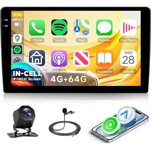 Rimoody 4G+64G Android 15 Autoradio 2 Din, 9 Pollici Senza Fili Carplay Autoradio con Touchscreen Android Auto Mirror Link Navi GPS Bluetooth WiFi/FM/RDS/EQ/SWC/USB Telecamera Posteriore