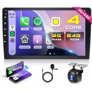 Rimoody 2G+64G 9" Android Autoradio 2 Din, Carplay & Android Auto Senza Fili, 9 Pollici Touchscreen Radio Carplay Navigazione GPS FM/RDS Radio EQ Mirror Link Bluetooth WiFi Telecamera Posteriore