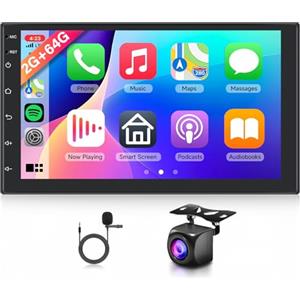 Rimoody 2G+64G 7" Android 15 Autoradio 2 Din, Carplay & Android Auto Senza Fili, 7 Pollici Touchscreen Radio Carplay Navigazione GPS FM/RDS Radio EQ Mirror Link Bluetooth WiFi Telecamera Posteriore