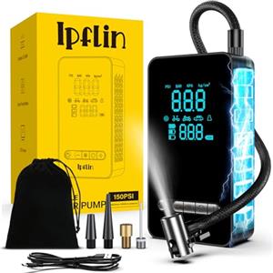 Ipflin Compressore Aria Portatile 150PSI - Gonfiatore Elettrico Tutto-in-Uno con Display LCD, USB & Type-C per Auto, Moto, Bici, Palla