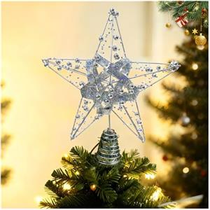 Kezidhp Puntale albero di natale Puntale per Albero di Natale in Metallo Argento, Stella Decorativa Natalizia 20x25 cm, Decorazioni per Ambienti Festivi