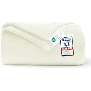 WAVVE Coperta Plaid Divano Pile di Flanella 260gsm - 130x150 cm, Bianco Beige - Coperta Letto Singolo 150x130, Copridivano Caldo e Morbido