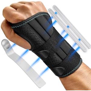 Poligono Tutore Polso Destro con 3 Stecche Metallo, Polsiera Ortopedica Regolabile e Traspirante per Uso Sport e Quotidiano, Polsiera per Disagio Articolare Dolore Rigido, (L/XL)