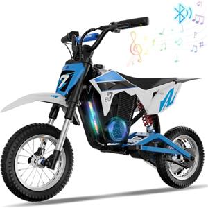 EVERCROSS EV12M PRO Motocicletta Elettrica, Moto Elettrica con Motore da 300W, 3 Modalità di Velocità, Pneumatico da 12'', Musica Bluetooth, Luci Colorate, Moto Cross per Bambini da 110cm di altezza