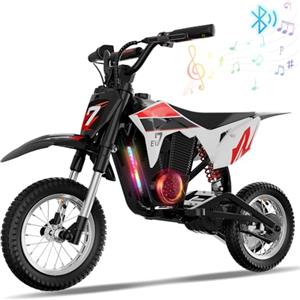 EVERCROSS EV12M PRO Motocicletta Elettrica, Moto Elettrica con Motore da 300W, 3 Modalità di Velocità, Pneumatico da 12'', Musica Bluetooth, Luci Colorate, Moto Cross per Bambini da 110cm di altezza