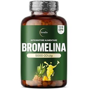 Krealis Bromelina Forte 5000 GDU/g + 2500 GDU/g - PURA EXTRA Forte ad Alta Attività Enzimatica da Ananas Comosus - Compresse ad Alta Concentrazione - Made in Italy