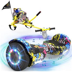EVERCROSS XP9 Hoverboards con Sedile 6,5'', Overboard con Hoverkart per Bambini e Adulti, Hoverboards con musica Bluetooth e luci a LED, Batteria 4 AH, Max 15 km/h, 7KG Overboard con 5,6KG Seduta