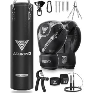ASBRAVO Sacco da Boxe 120cm PU Per Adulti Con Guantoni, Peso Regolabile