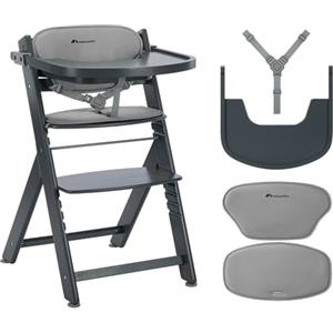 Bebeconfort Timba 2 con Cuscino, Seggiolone Pappa Evolutivo in Legno, 6+ Mesi, Fino a 110 kg, Sedia Evolutiva Ergonomica, Regolabile in Altezza, Vassoio Amovibile, Grey Mist
