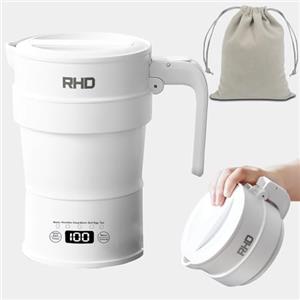 RHD Bollitore da viaggio, bollitore elettrico piccolo con pannello multifunzionale, bollitore pieghevole con funzione di mantenimento in caldo e avvio ritardato, 0,7L, 1000W, Fondo in acciaio inox, bianco