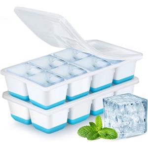 Jrisbo Stampo Ghiaccio Grande, JRISBO Set 2 Stampi con Coperchio per Cubetti Ghiaccio Silicone senza BPA, Formine Cubi Ghiaccio Forma Vaschette Ice Cube Tray per Cocktail Birra Whisky (Blu)