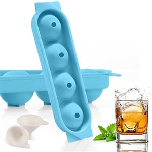 Quirlig Ghiaccio Stampo Silicone, 2 Pezzi 4 Rotondo Cubetti Ghiaccio con Coperchio, 4.5cm Grandi Formine Cubi Ghiaccio Silicone Ice Cube Tray per Birra Cocktail Whisky Vino Puree di Frutta Gelati - Blu