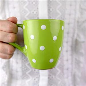 City to Cottage® Tazza da 300ml con Manico Grande | Tazzina da Caffè, Cappuccino, Cioccolata Calda e Tè | Realizzata e Dipinta a Mano in Ceramica | Fantasia a Pois Verde Lime e Bianco | Idea Regalo