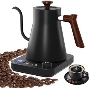 RHD Bollitore elettrico a collo d'oca con display LCD, bollitore per acqua calda con controllo della temperatura in tempo reale e temperatura regolabile da 40 a 100 ℃, 1200 W, 0,9 L, acciaio inox 304,nero