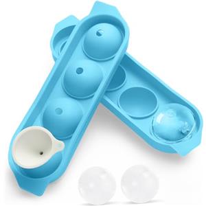 Quirlig Ghiaccio Stampo Silicone, 4 Rotondo Cubetti Ghiaccio con Coperchio, 4.5cm Grandi Formine Cubi Ghiaccio Silicone Ice Cube Tray per Birra Cocktail Whisky Vino Puree di Frutta Gelati - Blu