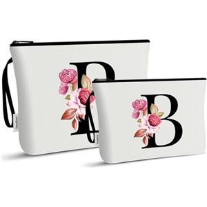 Vavabox Beauty case con iniziali personalizzate dalla A alla Z, regalo di compleanno per donne, regalo per sposa, damigella d'onore (B, 02-Bianco 2 Pezzi)