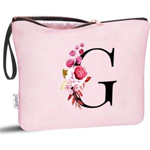Vavabox Beauty case con iniziali personalizzate dalla A alla Z, regalo di compleanno per donne, regalo per sposa, damigella d'onore (G, Rosa)