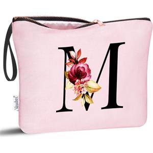 Vavabox Beauty case con iniziali personalizzate dalla A alla Z, regalo di compleanno per donne, regalo per sposa, damigella d'onore (M, Rosa)