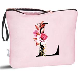 Vavabox Beauty case con iniziali personalizzate dalla A alla Z, regalo di compleanno per donne, regalo per sposa, damigella d'onore (L, Rosa)