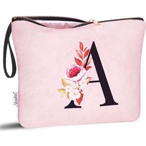 Vavabox Beauty case con iniziali personalizzate dalla A alla Z, regalo di compleanno per donne, regalo per sposa, damigella d'onore (A, Rosa)