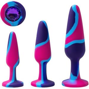 Future of your pleasure Sensual Fops Set di 3 Plug Anali Arcobaleno - Design Gioiello con Diamante in Cristallo, 3 Taglie (S-M-L) per Stretching Progressivo, Silicone Premium per Donna e Uomo, Colorato A143