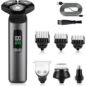 Unipampa 4 in 1 Rasoio Elettrico, Rasoio Elettrico Barba, Regolabarba Uomo | Testa Magnetiche, Impermeabile IPX7, Wet & Dry, USB-C Ricaricabile, 4 Accessori, per Barba, Naso, Corpo e Viso, Casa Viaggi