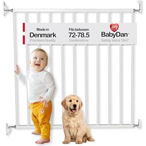 BabyDan No Trip, 72-78,5 cm, Cancelletto di base per scale/cancello per bambini, metallo, bianco, Made in Denmark - (Cancelletto per animali domestici)