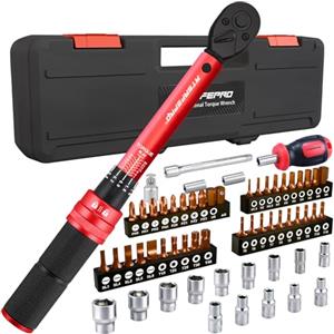 ATsafepro 61 Pezzi Set di Chiave Dinamometrica 1-25 Nm, 1/4" Chiave Dinamometrica Moto Con Adattatore da 1/4" a 3/8", Prolunga da 10 cm, Punte, Cacciavite, Precisione ±3% per Biciclette, Motociclette