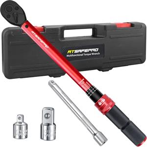 ATsafepro Chiave Dinamometrica 3/8",5-60 nm Chiave Dinamometrica con Adattatore 3/8" A 1/4"&1/2" E Prolunga da 15 cm,Precisione ±3%,Testina A Cricchetto Reversibile,per Auto,Bici,Moto
