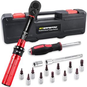 ATsafepro Chiave Dinamometrica 1/4'', 1-15 nm Chiave Dinamometrica Bici Kit 17 Pezzi con 11 Punte, Cacciavite, Testa 1/4'', Adattatore 3/8'' e 10 cm Prolungatore di, Precisione ±3%,72 Denti