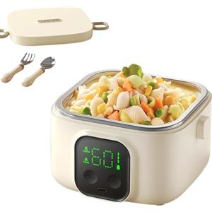 CYTBEK Lunch Box Elettrico Senza Fili da 14000 mAh - Scaldavivande Autoriscaldante da 800 ml con Timer Intelligente, Ricarica Type-C per Ufficio, Scuola e Viaggi 500ml