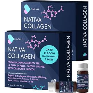 EM CARE Collagene da Bere 5000 mg, 60 Flaconi (2 Mesi)