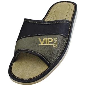 APREGGIO - Pantofole da Uomo in Pelle - Slip-On, Ciabatte, Pantofole Uomo, Antiscivolo, per Casa Grigio - VIP Taglia 45