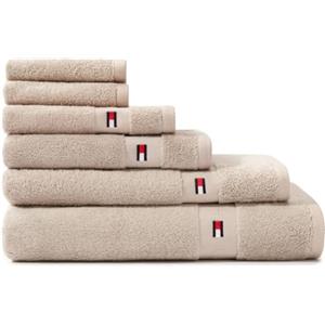 Tommy Hilfiger - Asciugamano da bagno, color sabbia, in spugna boucle, 520 g/m², 100% cotone pettinato, passamaneria jacquard e ricami, morbido e assorbente