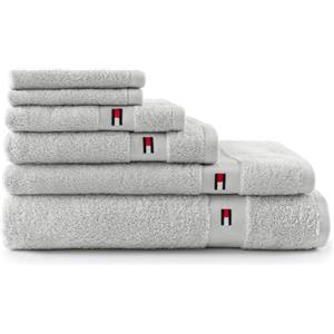 Tommy Hilfiger - Asciugamano da bagno, argento, silver, spugna boucle, 520 g/m², 100% cotone pettinato, passamaneria jacquard e ricami, morbido e assorbente