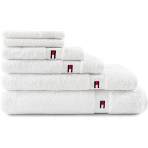 Tommy Hilfiger - Asciugamano da bagno, bianco, spugna boucle, 520 g/m², 100% cotone pettinato, passamaneria jacquard e ricami, morbido e assorbente