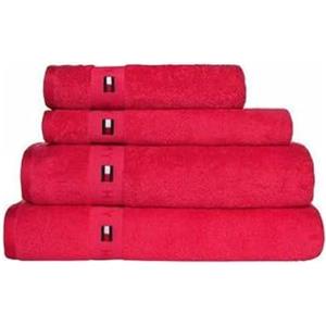 Tommy Hilfiger - Asciugamano da bagno, rosso, spugna boucle, 520 g/m², 100% cotone pettinato, passamaneria jacquard e ricami, morbido e assorbente