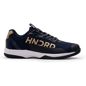 HUNDRED Xoom Pro, scarpe da badminton professionali antitraccia da uomo | Materiale: ecopelle | Adatto per tennis indoor, squash, ping pong, basket e padel (Navy Gold, EU 44, UK 10, US 11)