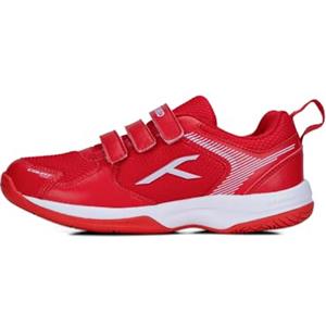 HUNDRED Court Star Non-Marking Badminton Shoes for Boys (Red/White, EU 33/UK 1/US 2) | Lightweight | X-Cushion Protection | Suitable for Indoor Tennis/Squash/Table Tennis/Basketball & Padel