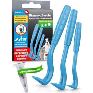 BluePet 3X Ganci per Zecche per Cani, Gatti, Cavalli e Umani - Rimuovi Zecche, Pinza per Zecche per Cane, Gatto, Uomo, Alternativa alle Pinzette per Zecche, Togliere Zecche e Tira Zecche