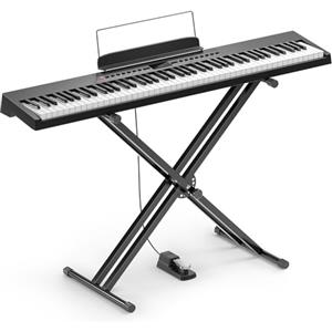 Donner Pianoforte digitale Donner DEP-05 a 88 tasti semipesati sensibili alla velocità, set di tastiera per pianoforte elettrico portatile con supporto a X e pedale per principianti, Wireless USB-MIDI, nero